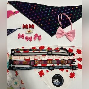 Lot of 18 Items: Collars, Bows, Scarves for Pet Dogs